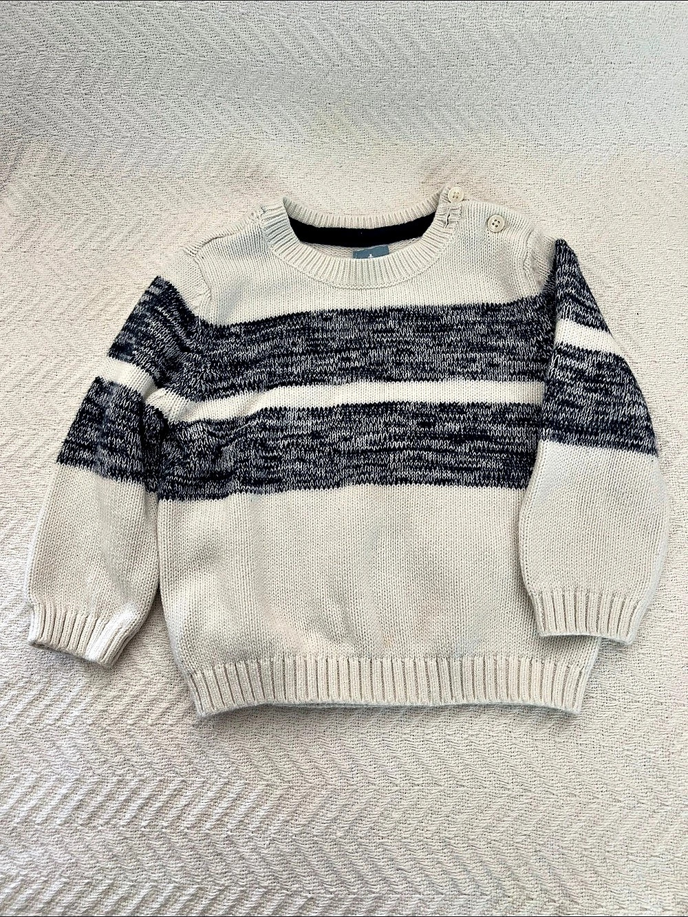 babyGap Striped Crewneck Sweater Baby Striped Cream & Navy Blue
